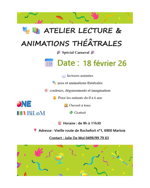 Illustration : Spécial Carnaval : Atelier lecture et animations théâtrales